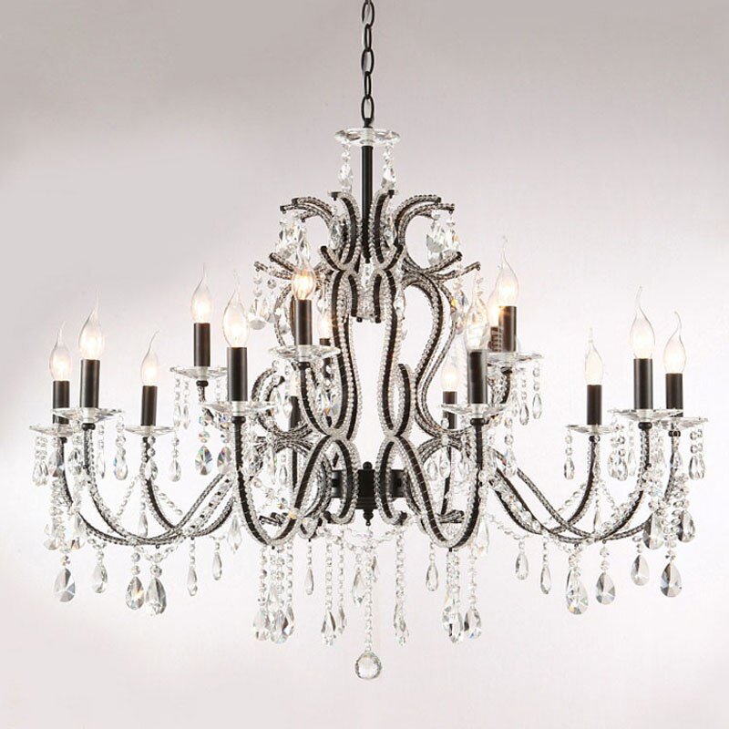 Black Villa Lustre Crystal Chandelier exquisitely designed for Foyers, Living Rooms, or Dining Rooms