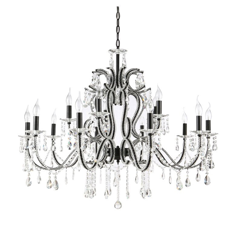 Black Villa Lustre Crystal Chandelier exquisitely designed for Foyers, Living Rooms, or Dining Rooms