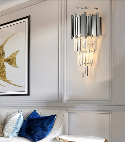 Post-Modern Crystal Wall Sconce – Luxury Warm Light for Hallway, Bedroom, or Bedside