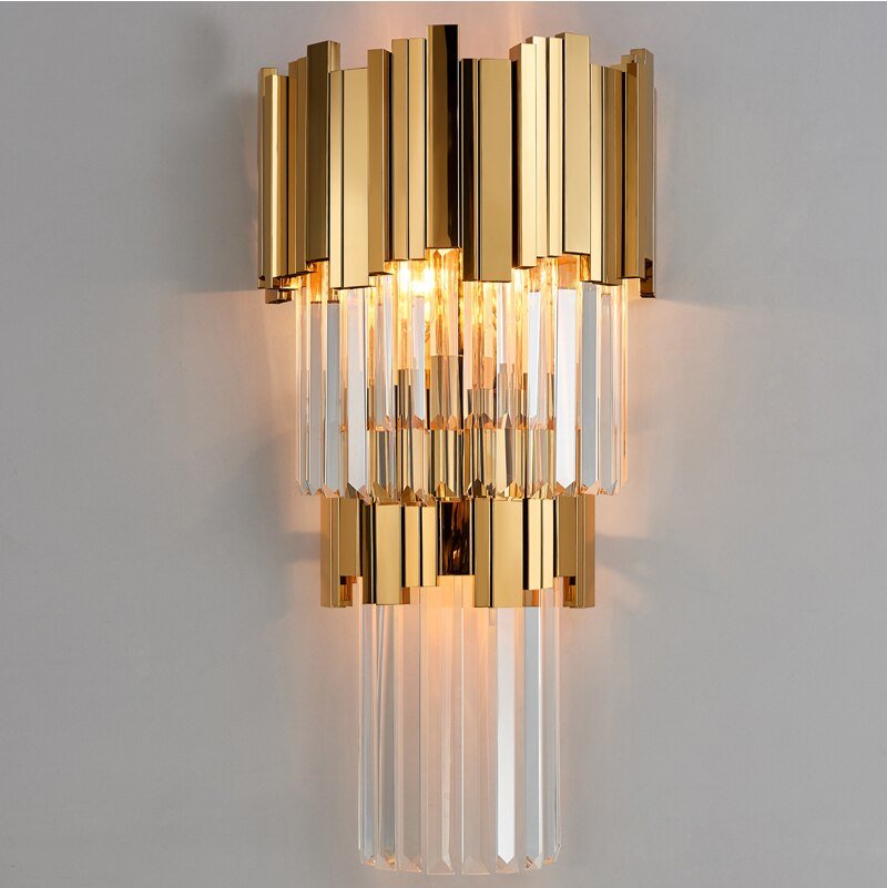 Post-Modern Crystal Wall Sconce – Luxury Warm Light for Hallway, Bedroom, or Bedside