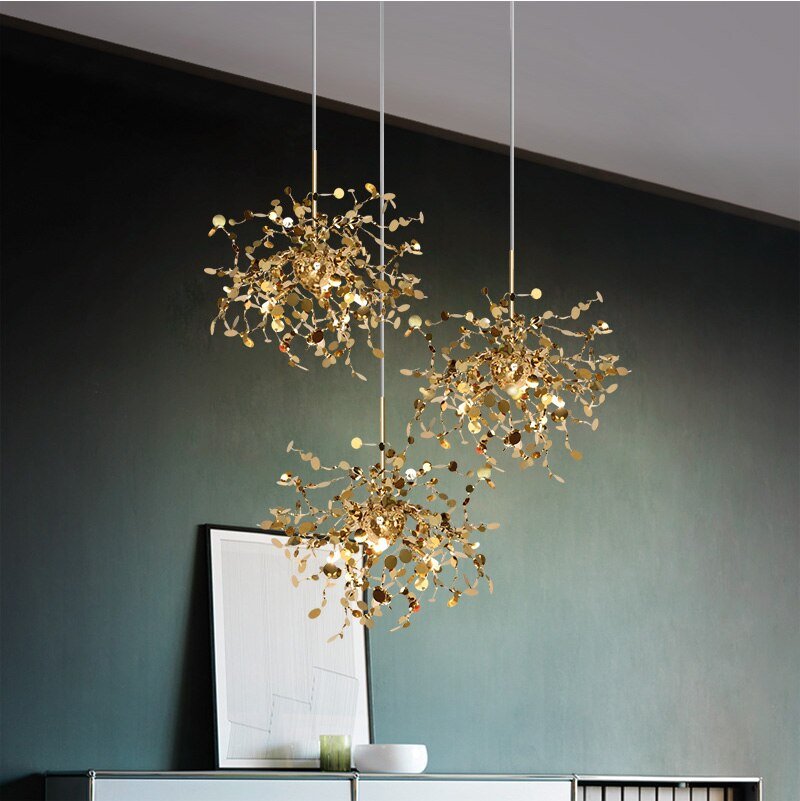 Round Shaped Gold LED Pendant Lights for Festive Décor – Ideal for Dining Rooms and Kitchens