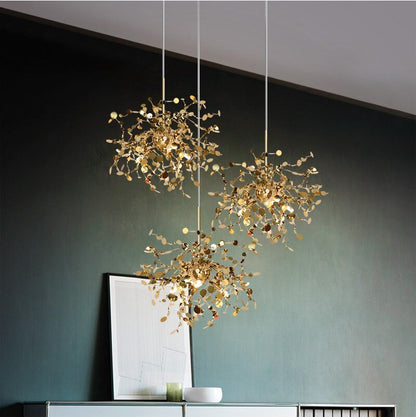 Round Shaped Gold LED Pendant Lights for Festive Décor – Ideal for Dining Rooms and Kitchens