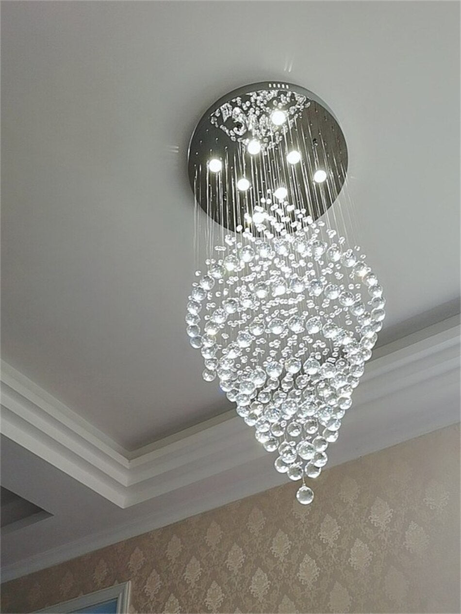 Modern LED Crystal Villa Chandelier Droplight Long Circular Crystal Lighting