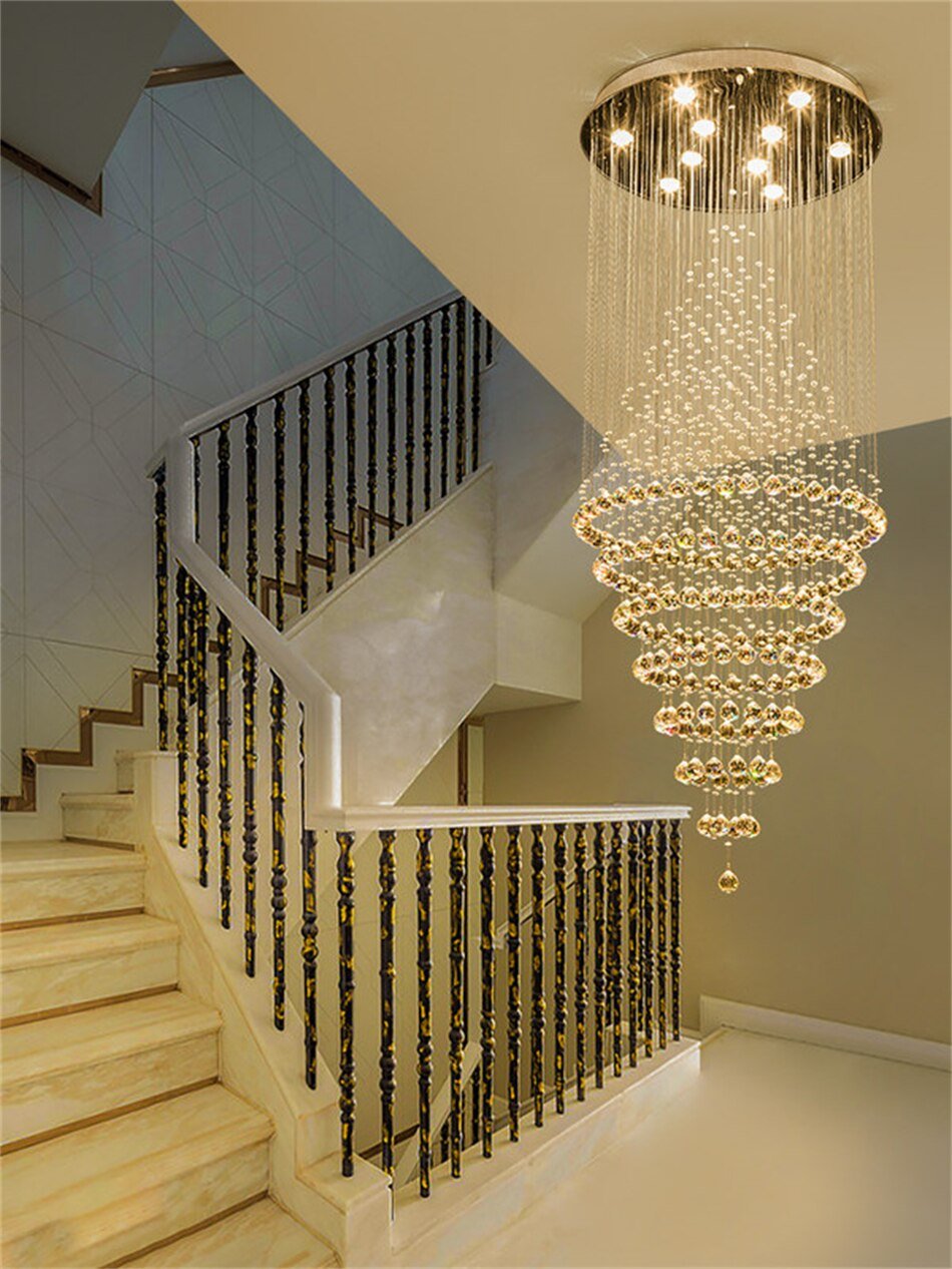 Modern LED Crystal Villa Chandelier Droplight Long Circular Crystal Lighting