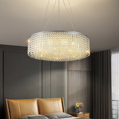 Modern Round Crystal Chandelier For Living Room Chrome Gold
