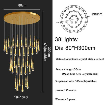Modern Water Drop Led Crystal Chandelier For Staircase Living Room