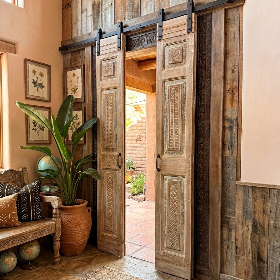 Antique Carved French Doors Floral Hinged or Sliding Barn Doors 80x28