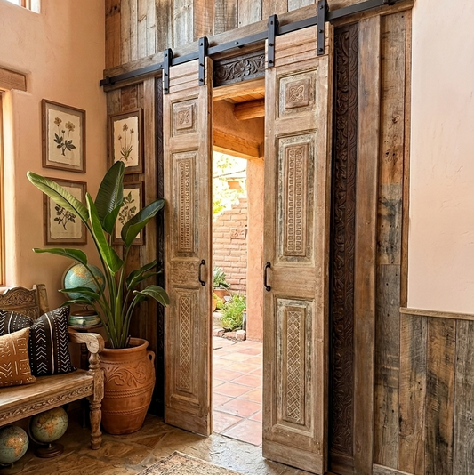 Antique Carved French Doors Floral Hinged or Sliding Barn Doors 80x28