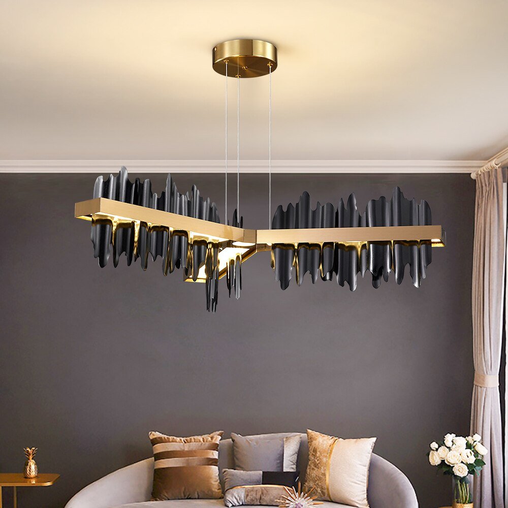 Modern Back Gold Iceberg Design LED Chandelier for Living Room, Dining Room or Kitchen Island