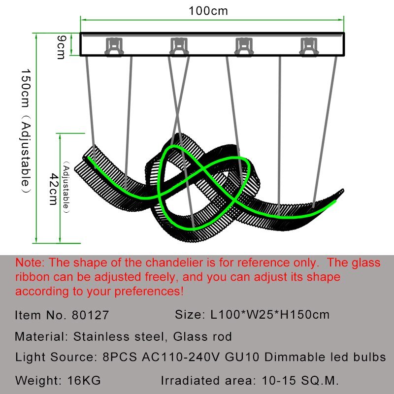 Ribbon Design Modern Chandelier For Dining Room Luxury Island Hanging Glass Lamp Led Light Fixture