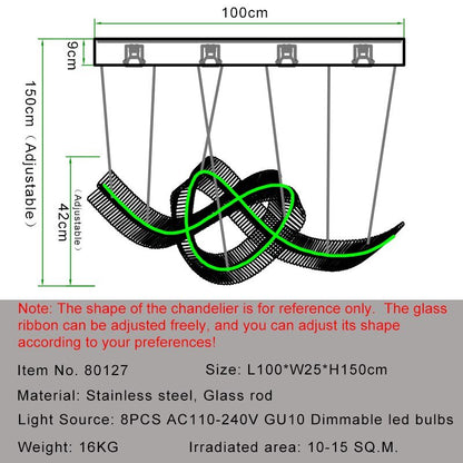 Ribbon Design Modern Chandelier For Dining Room Luxury Island Hanging Glass Lamp Led Light Fixture