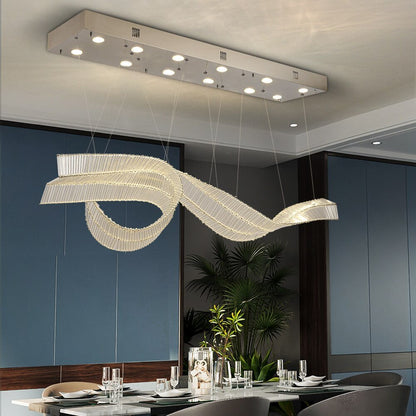 Ribbon Design Modern Chandelier For Dining Room Luxury Island Hanging Glass Lamp Led Light Fixture