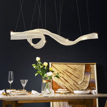 Ribbon Design Modern Chandelier For Dining Room Luxury Island Hanging Glass Lamp Led Light Fixture