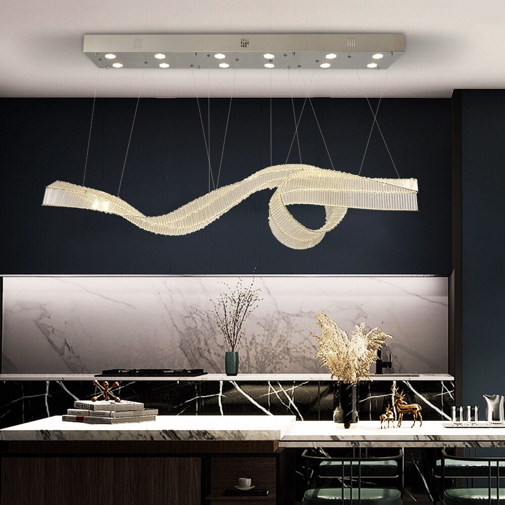 Ribbon Design Modern Chandelier For Dining Room Luxury Island Hanging Glass Lamp Led Light Fixture