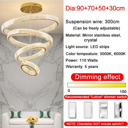 Rings Modern Led Chandelier For Living Room Luxury Staircase Modern Crystal Light Fixture Hall