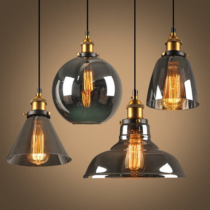 Smoky Glass Vintage Industrial Pendant Lights perfect for Lofts, and Retro Café Bar Dining