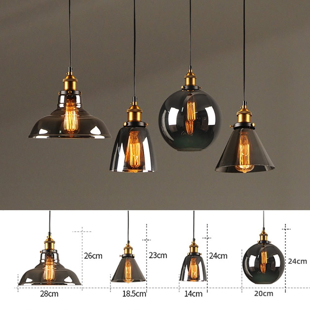 Smoky Glass Vintage Industrial Pendant Lights perfect for Lofts, and Retro Café Bar Dining