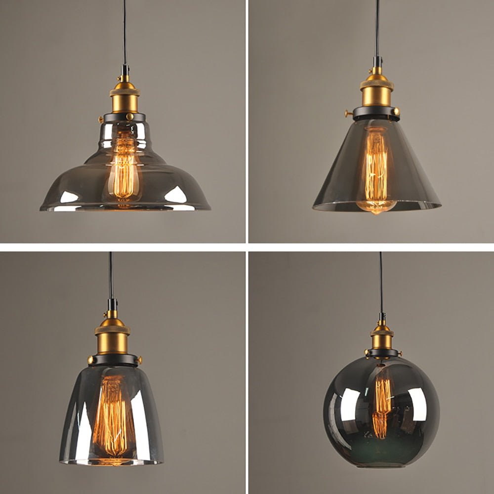 Smoky Glass Vintage Industrial Pendant Lights perfect for Lofts, and Retro Café Bar Dining