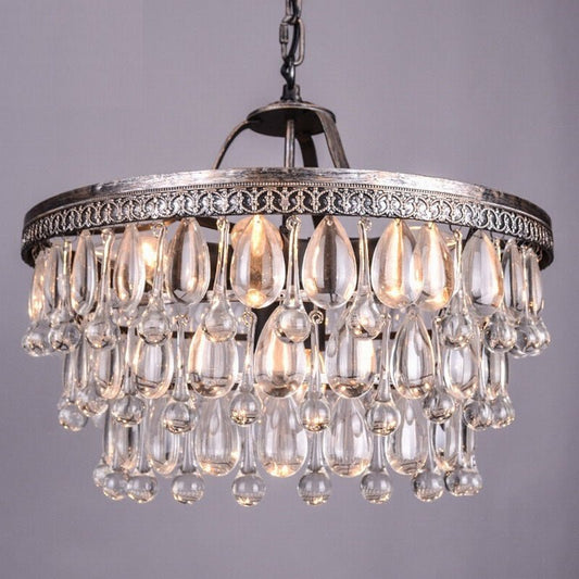 Vintage Big Glass Drops Led Crystal Iron Lustres Chandeliers Pendants For Kitchen Living Room Bedroom