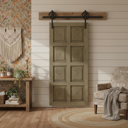 Vintage Brass Cladded Door Artisan Carved Barndoor Farmhouse Doors 80x36