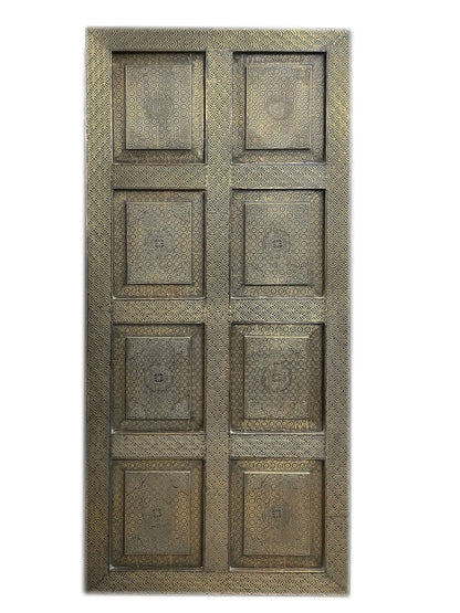 Vintage Brass Cladded Door Artisan Carved Barndoor Farmhouse Doors 80x36