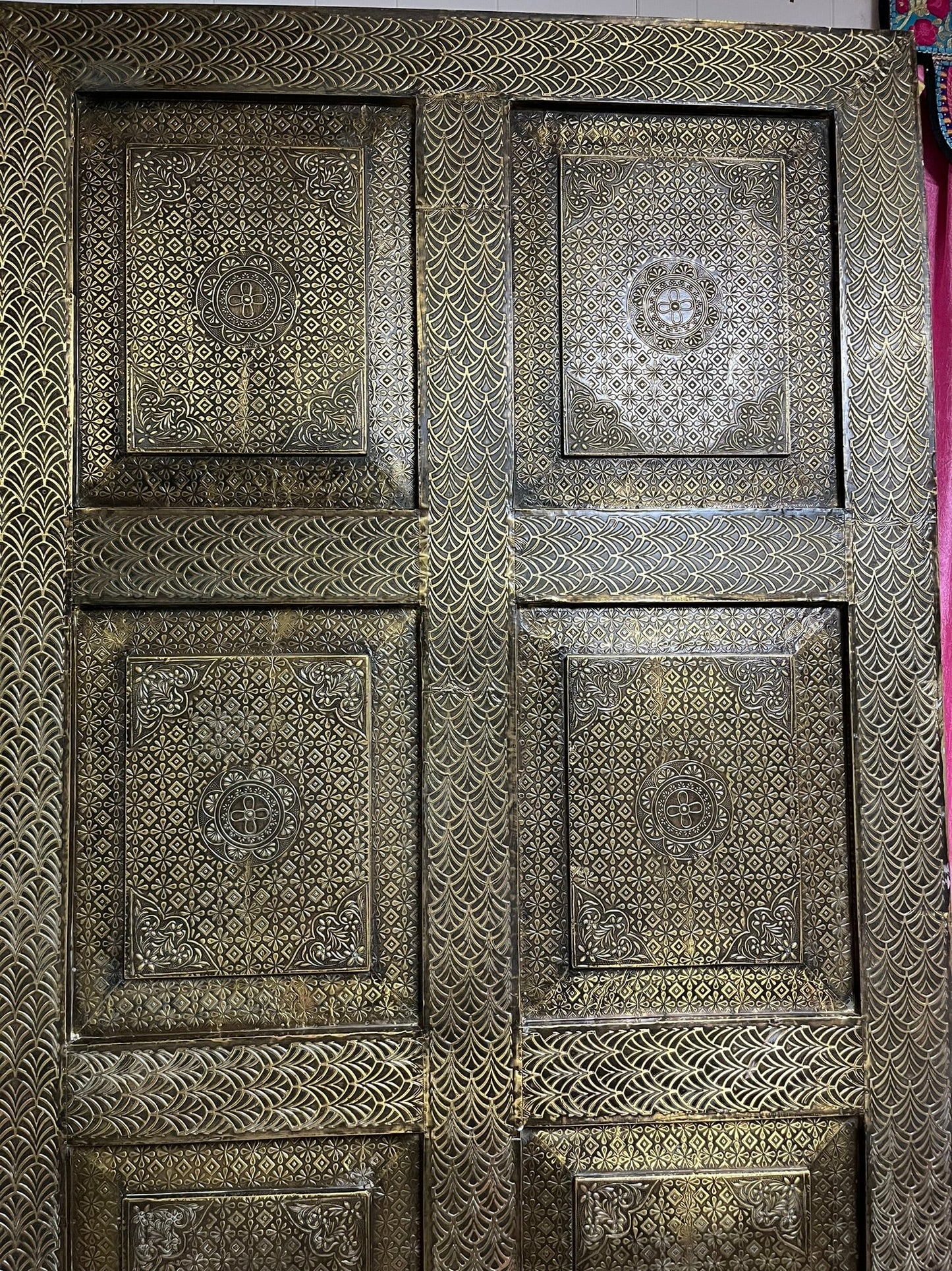 Vintage Brass Cladded Door Artisan Carved Barndoor Farmhouse Doors 80x36
