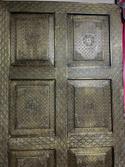 Vintage Brass Cladded Door Artisan Carved Barndoor Farmhouse Doors 80x36