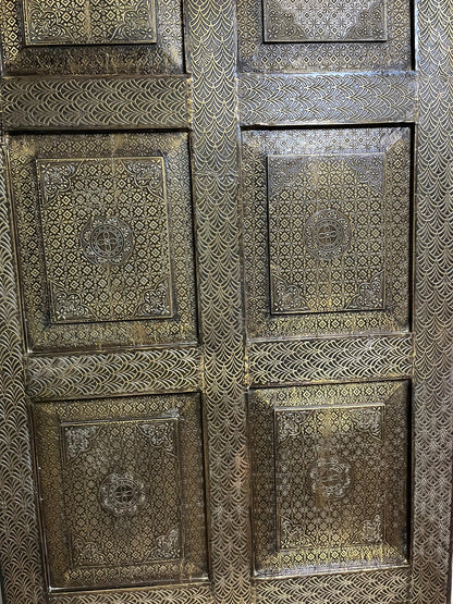 Vintage Brass Cladded Door Artisan Carved Barndoor Farmhouse Doors 80x36