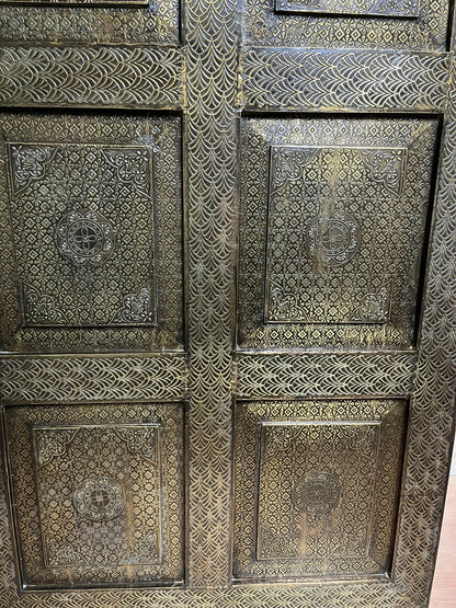 Vintage Brass Cladded Door Artisan Carved Barndoor Farmhouse Doors 80x36
