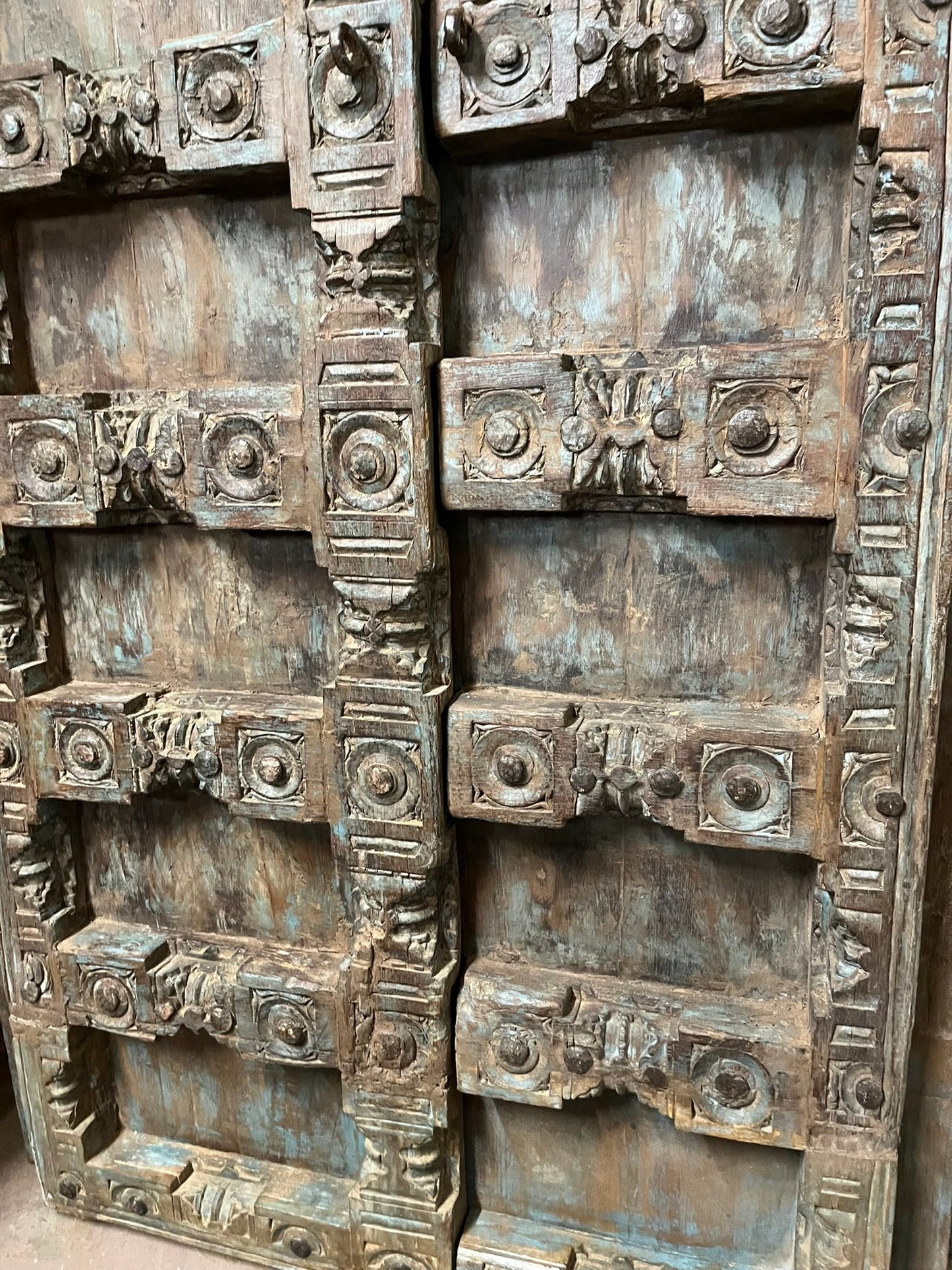 Antique Hand Carved Door Blue Rustic Farmhouse Teak Barn Door 84