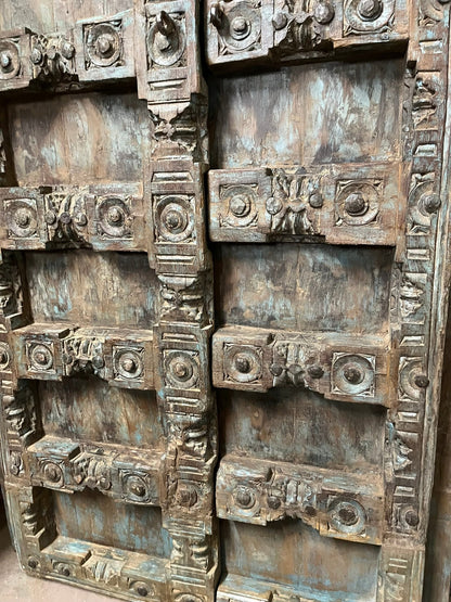Antique Hand Carved Door Blue Rustic Farmhouse Teak Barn Door 84
