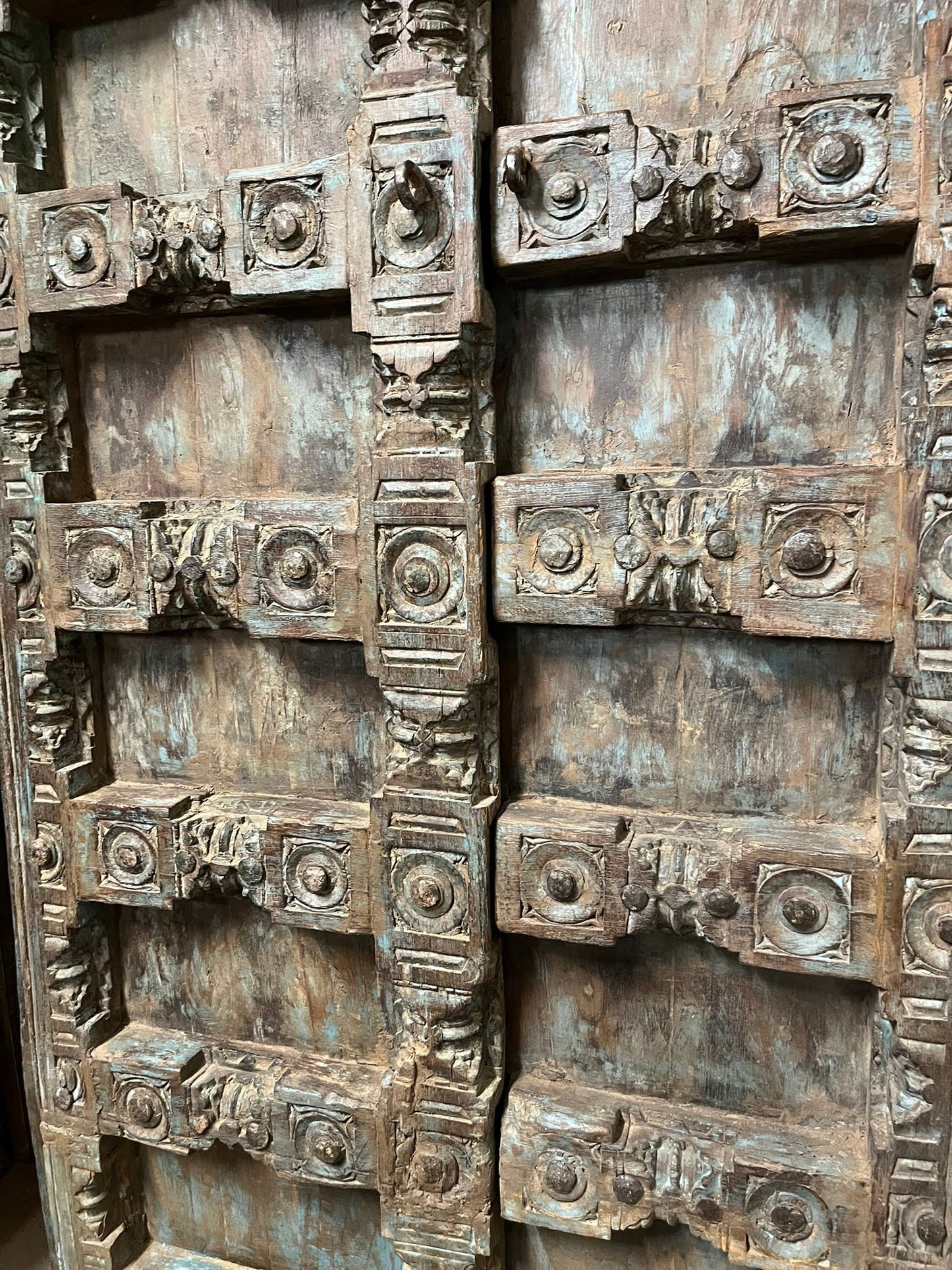 Antique Hand Carved Door Blue Rustic Farmhouse Teak Barn Door 84