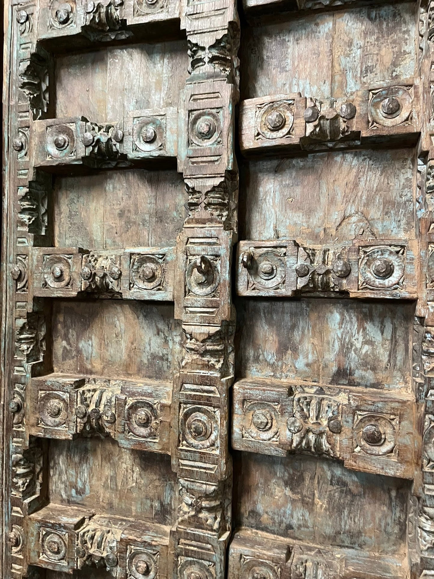 Antique Hand Carved Door Blue Rustic Farmhouse Teak Barn Door 84