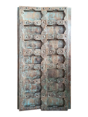 Antique Hand Carved Door Blue Rustic Farmhouse Teak Barn Door 84