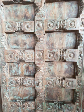 Antique Hand Carved Door Blue Rustic Farmhouse Teak Barn Door 84