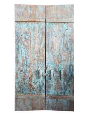 Antique Hand Carved Door Blue Rustic Farmhouse Teak Barn Door 84