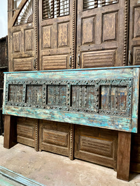 Antique Door Headboard Distressed Blue Wood Door King Headboard