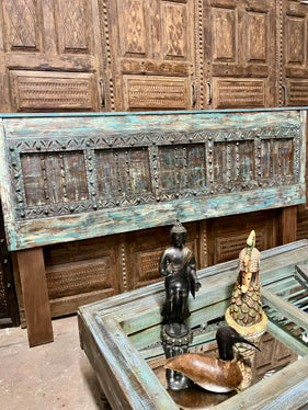 Antique Door Headboard Distressed Blue Wood Door King Headboard