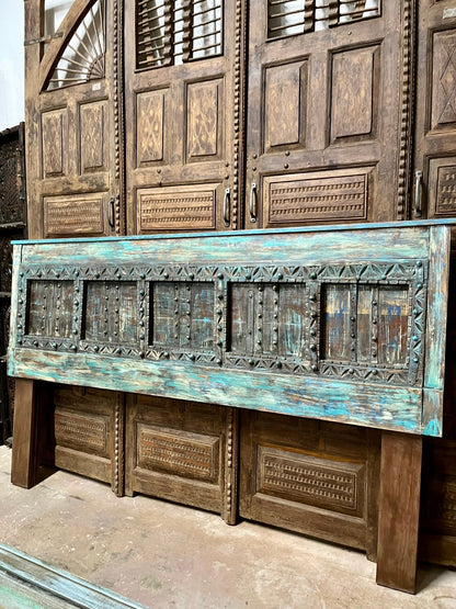 Antique Door Headboard Distressed Blue Wood Door King Headboard