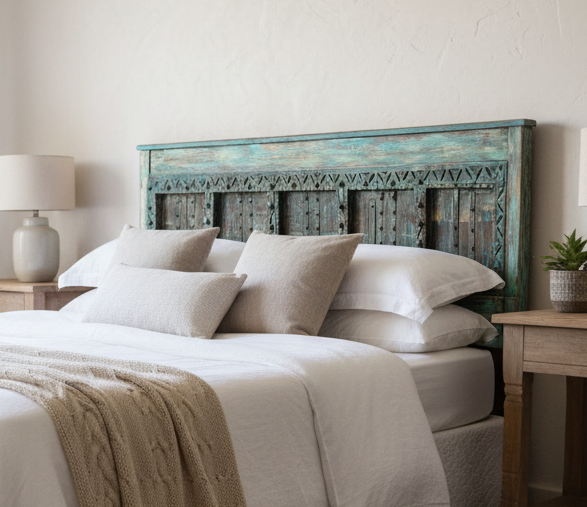 Antique Door Headboard Distressed Blue Wood Door King Headboard