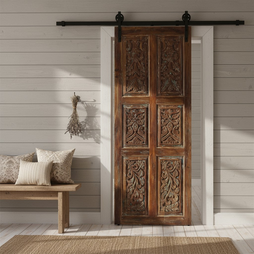Rustic Carved Wooden Door Panel Rustic Barn Door Statement Decor 84x36