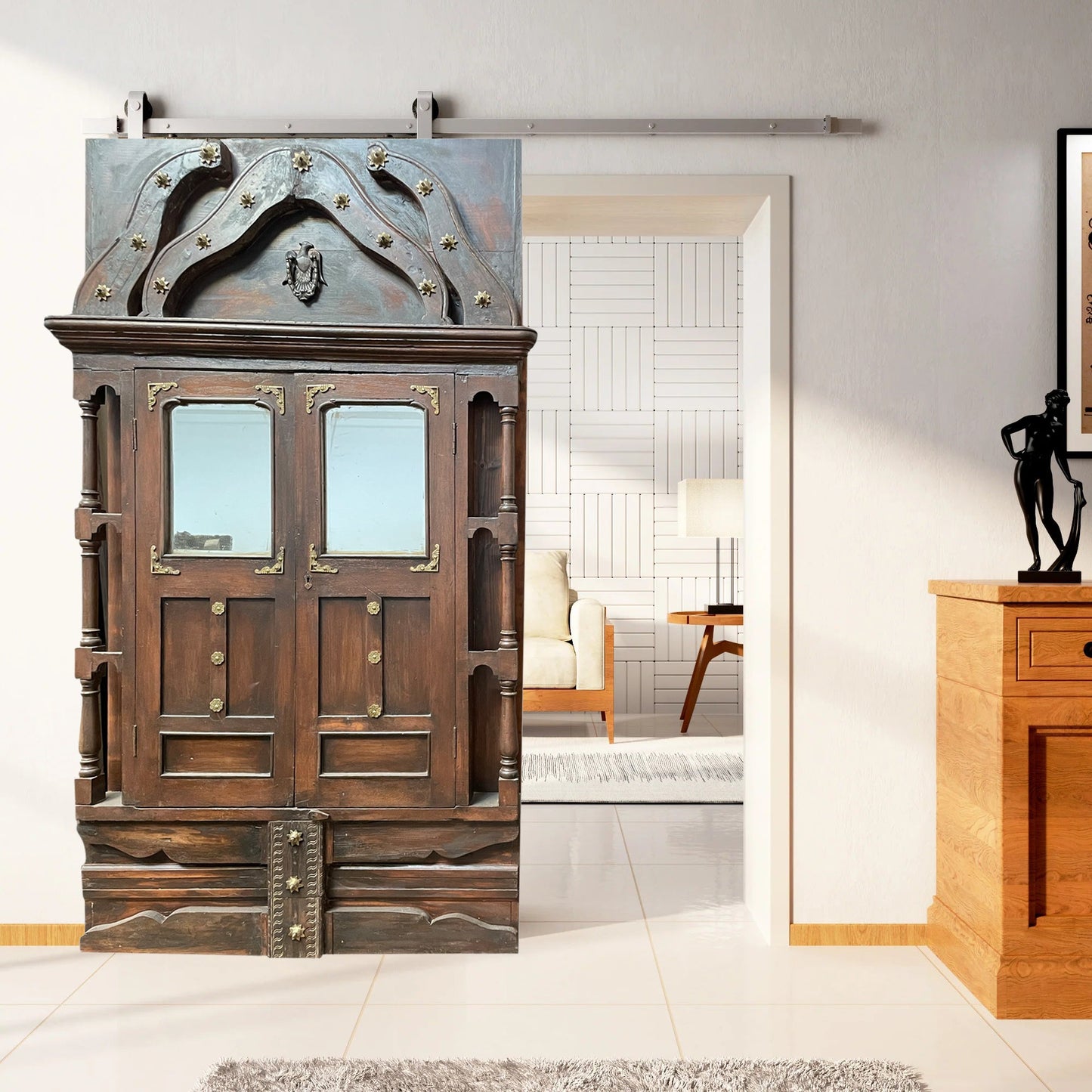 Antique Rustic Barn Door Brutalist Mid Century Library Door 83x42