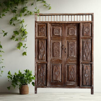 Antique Carved Door Rustic Teak Wood Handcarved Garden Gates 84X59