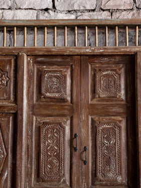 Antique Carved Door Rustic Teak Wood Handcarved Garden Gates 84X59