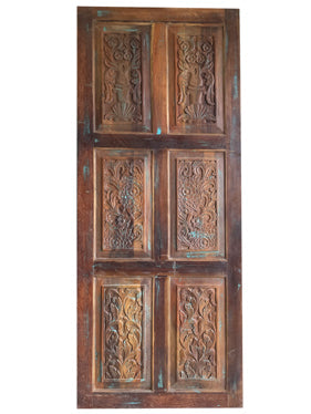 Vintage Carved Floral Barn Door – Rustic 6-Panel Farmhouse Statement Door | Country Decor 84x36