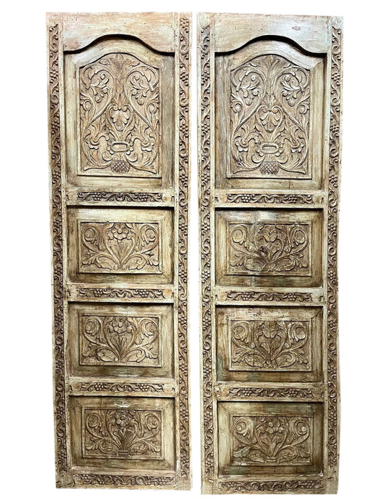 Vintage Hand Carved Door Wooden Floral Barn Door Double Door 77.75