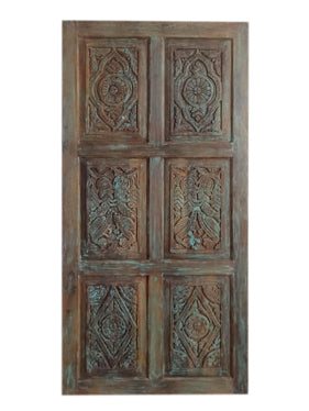 Artistic Carved Vintage Door Blue Floral Rustic Farmhouse Barn Door 96x48