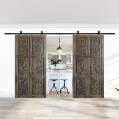 Artistic Carved Vintage Door Blue Floral Rustic Farmhouse Barn Door 96x48