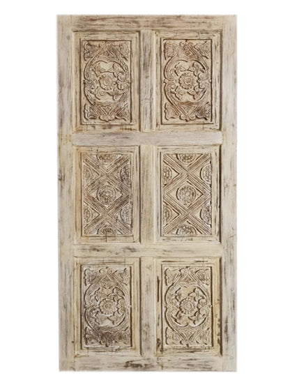 Vintage Carved Barn Door – Whitewash Rustic Reclaimed Farmhouse Door 96x48