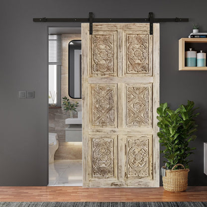 Vintage Carved Barn Door – Whitewash Rustic Reclaimed Farmhouse Door 96x48